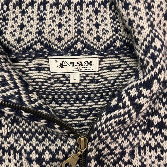 L.A.M. Alpaca Sweater Size Large Half Zip Authentic Bolivian Navy Gray - Picture 3 of 13